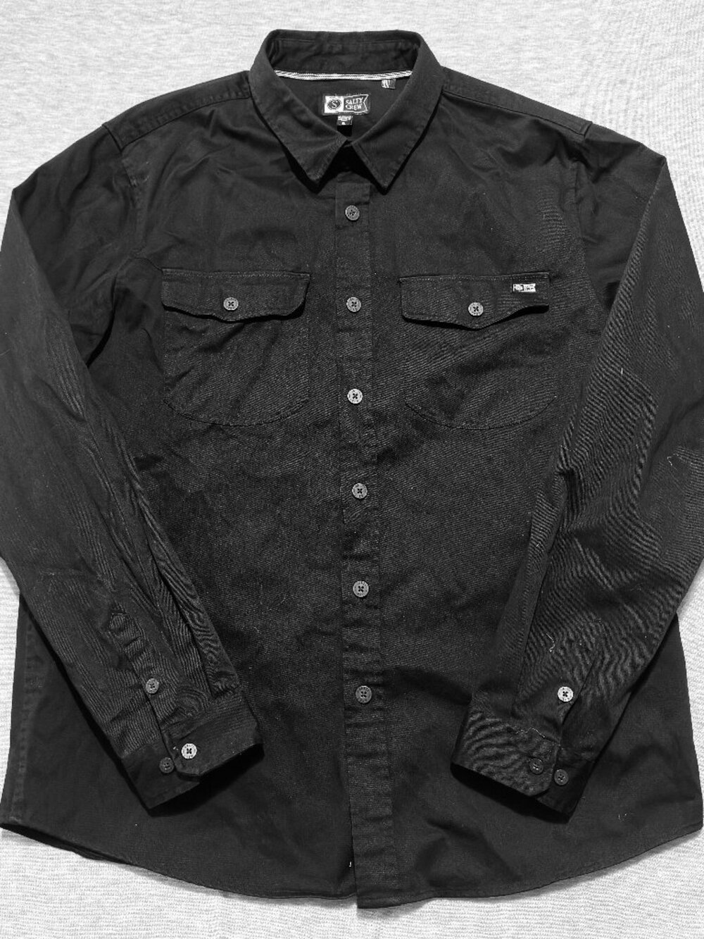 Salty Crew Shirt Mens XL Black Long Sleeve Button Front Utility Work Cotton